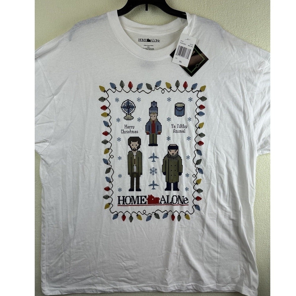 Home Alone Mens Graphic T-Shirt White XXL Merry Christmas Filthy Animal